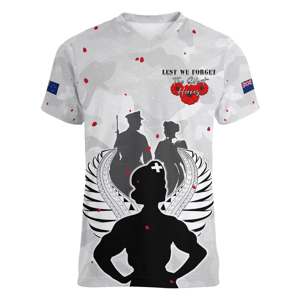 New Zealand ANZAC Day Women V Neck T Shirt For The Nurse Lest We Forget LT05 Female White - Polynesian Pride