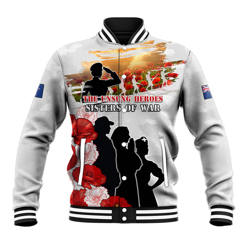 New Zealand ANZAC Day Baseball Jacket The Unsung Heroes Sisters of War LT05 Unisex White - Polynesian Pride