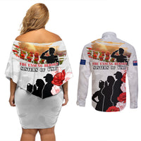 New Zealand ANZAC Day Couples Matching Off Shoulder Short Dress and Long Sleeve Button Shirt The Unsung Heroes Sisters of War LT05 - Polynesian Pride