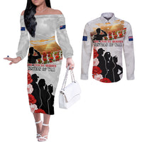 New Zealand ANZAC Day Couples Matching Off The Shoulder Long Sleeve Dress and Long Sleeve Button Shirt The Unsung Heroes Sisters of War LT05 White - Polynesian Pride