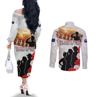 New Zealand ANZAC Day Couples Matching Off The Shoulder Long Sleeve Dress and Long Sleeve Button Shirt The Unsung Heroes Sisters of War LT05 - Polynesian Pride