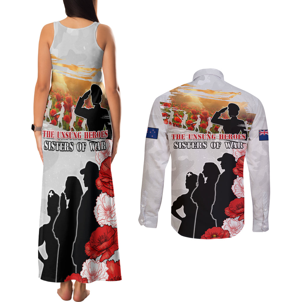 New Zealand ANZAC Day Couples Matching Tank Maxi Dress and Long Sleeve Button Shirt The Unsung Heroes Sisters of War LT05 - Polynesian Pride