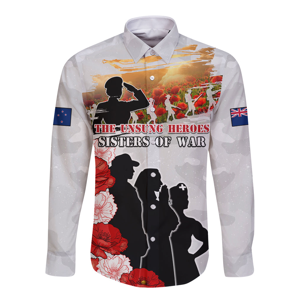 New Zealand ANZAC Day Long Sleeve Button Shirt The Unsung Heroes Sisters of War LT05 Unisex White - Polynesian Pride