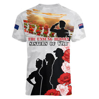 New Zealand ANZAC Day Women V Neck T Shirt The Unsung Heroes Sisters of War LT05 - Polynesian Pride