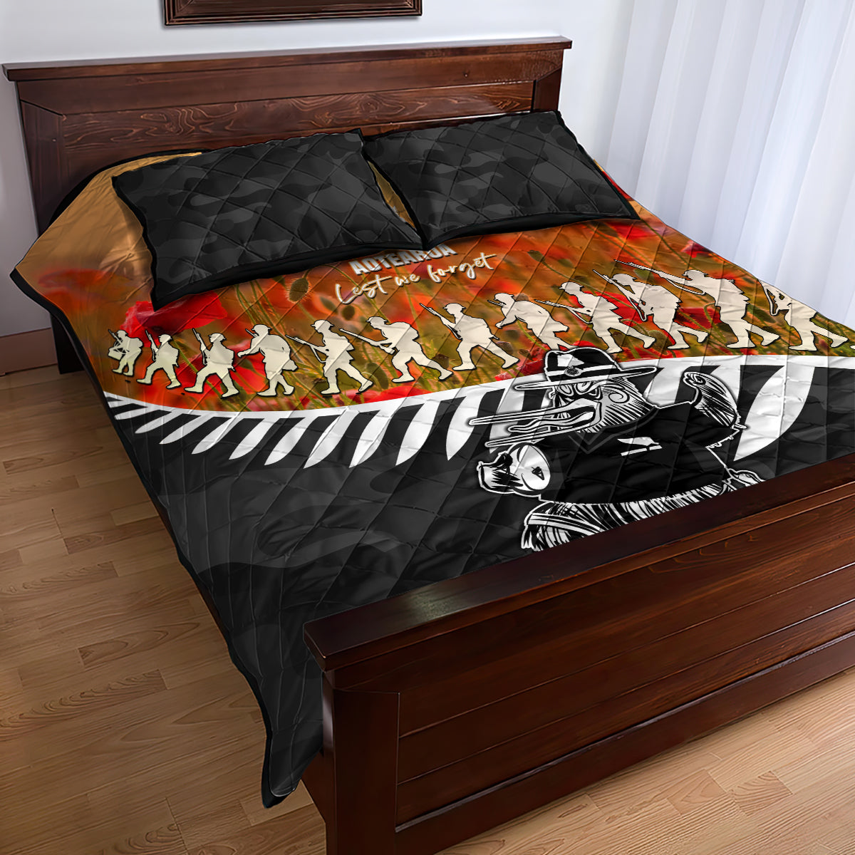 New Zealand ANZAC Rugby Quilt Bed Set Soldier Fern With Kiwi Bird