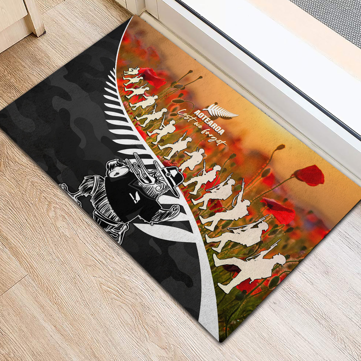 New Zealand ANZAC Rugby Rubber Doormat Soldier Fern With Kiwi Bird