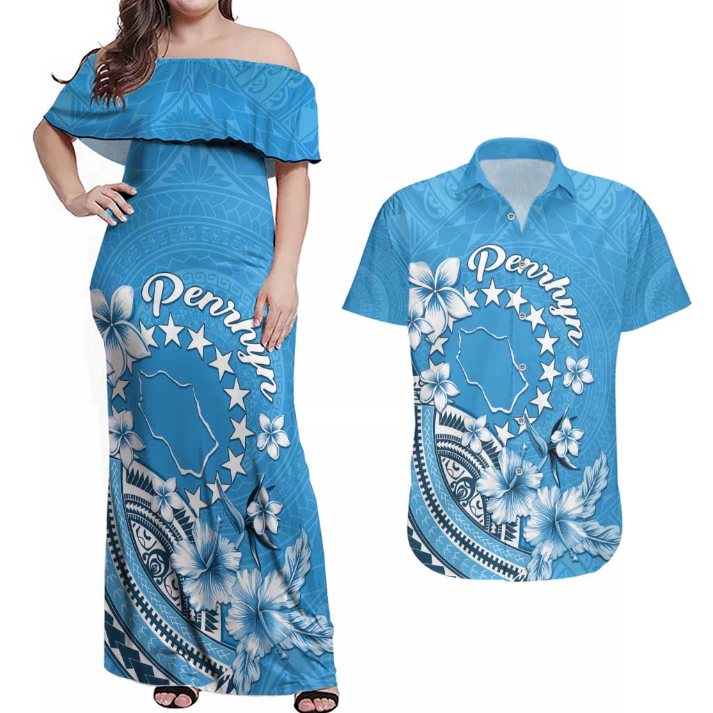Personalised Penrhyn Gospel Day Couples Matching Off Shoulder Maxi Dress and Hawaiian Shirt Cook Islands Tribal Pattern