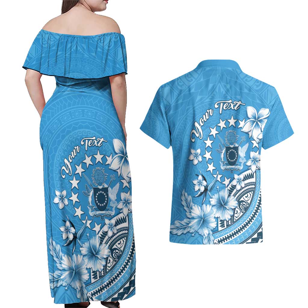 Personalised Penrhyn Gospel Day Couples Matching Off Shoulder Maxi Dress and Hawaiian Shirt Cook Islands Tribal Pattern