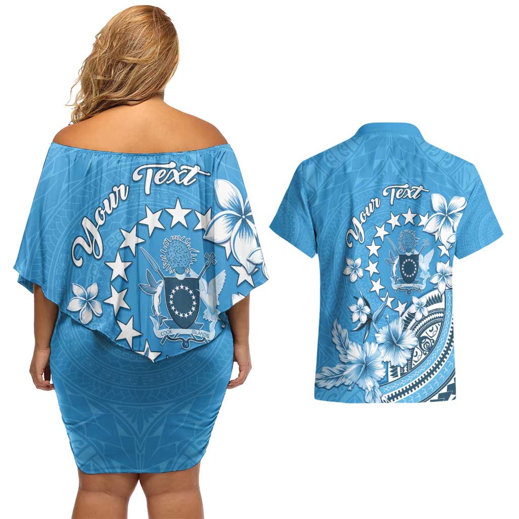 Personalised Penrhyn Gospel Day Couples Matching Off Shoulder Short Dress and Hawaiian Shirt Cook Islands Tribal Pattern