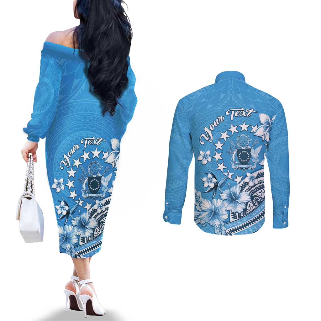 Personalised Penrhyn Gospel Day Couples Matching Off The Shoulder Long Sleeve Dress and Long Sleeve Button Shirt Cook Islands Tribal Pattern