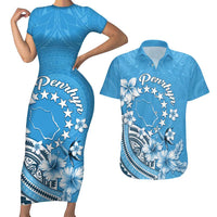 Personalised Penrhyn Gospel Day Couples Matching Short Sleeve Bodycon Dress and Hawaiian Shirt Cook Islands Tribal Pattern