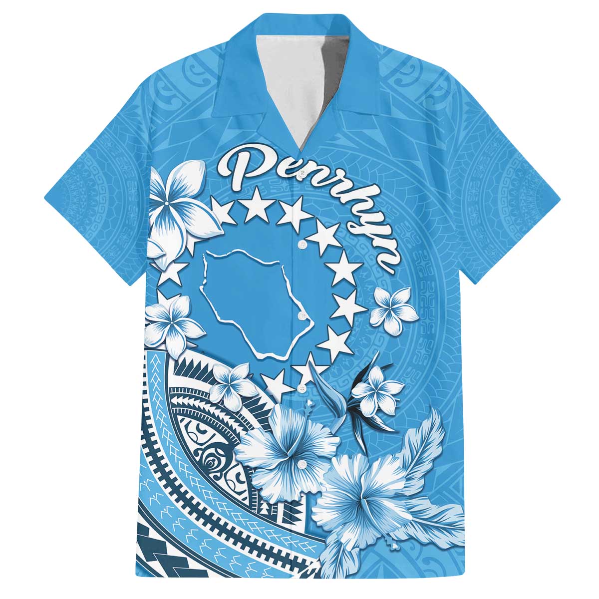 Personalised Penrhyn Gospel Day Family Matching Off The Shoulder Long Sleeve Dress and Hawaiian Shirt Cook Islands Tribal Pattern LT05 Dad's Shirt - Short Sleeve Blue - Polynesian Pride