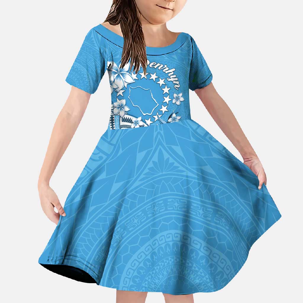 Personalised Penrhyn Gospel Day Family Matching Summer Maxi Dress and Hawaiian Shirt Cook Islands Tribal Pattern LT05 Daughter's Dress Blue - Polynesian Pride