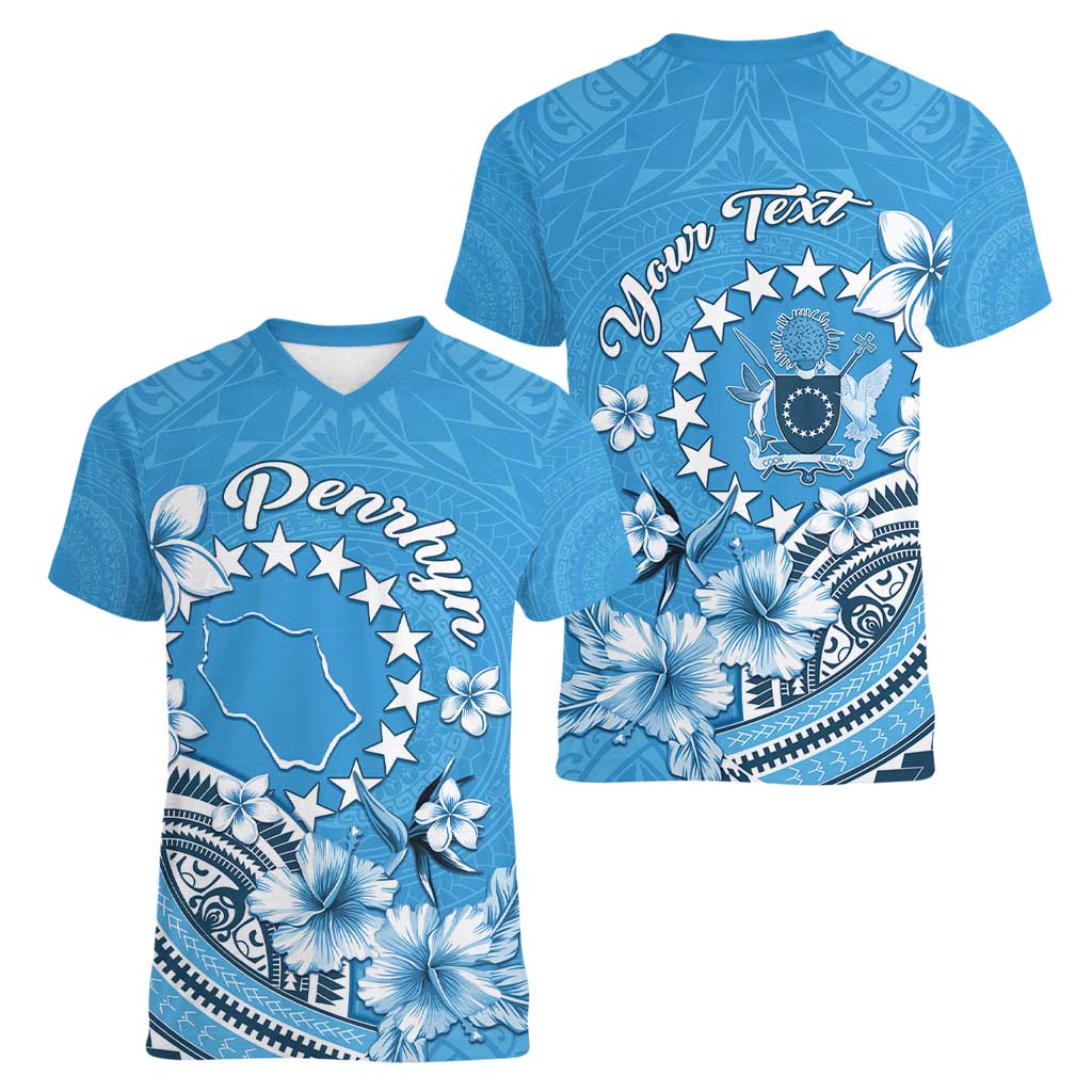 Personalised Penrhyn Gospel Day Women V-Neck T-Shirt Cook Islands Tribal Pattern