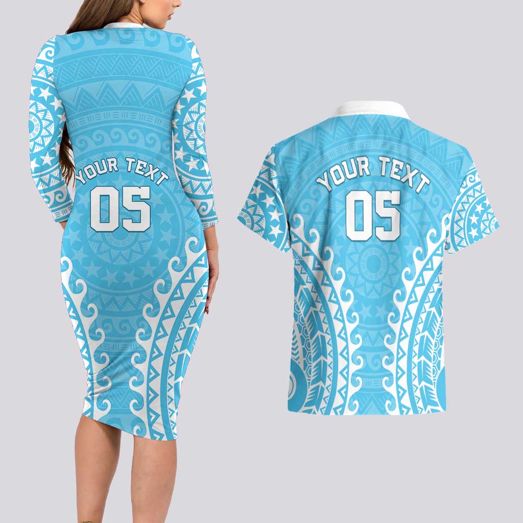 Custom Cook Islands Mauke Couples Matching Long Sleeve Bodycon Dress and Hawaiian Shirt Polynesian Tribal Tattoo