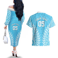 Custom Cook Islands Mauke Couples Matching Off The Shoulder Long Sleeve Dress and Hawaiian Shirt Polynesian Tribal Tattoo