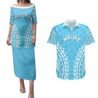 Custom Cook Islands Mauke Couples Matching Puletasi and Hawaiian Shirt Polynesian Tribal Tattoo