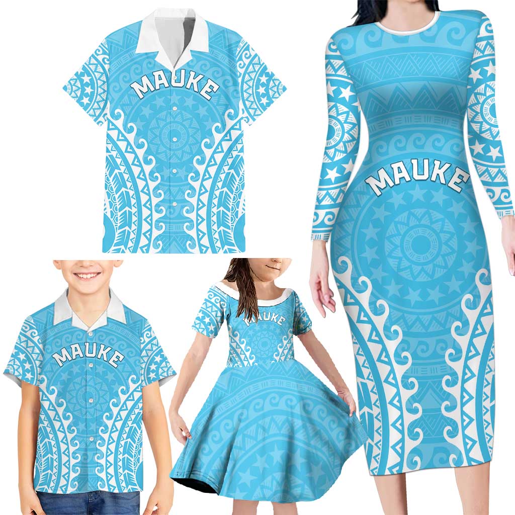 Custom Cook Islands Mauke Family Matching Long Sleeve Bodycon Dress and Hawaiian Shirt Polynesian Tribal Tattoo