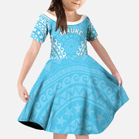 Custom Cook Islands Mauke Family Matching Mermaid Dress and Hawaiian Shirt Polynesian Tribal Tattoo LT05 Daughter's Dress Baby Blue - Polynesian Pride
