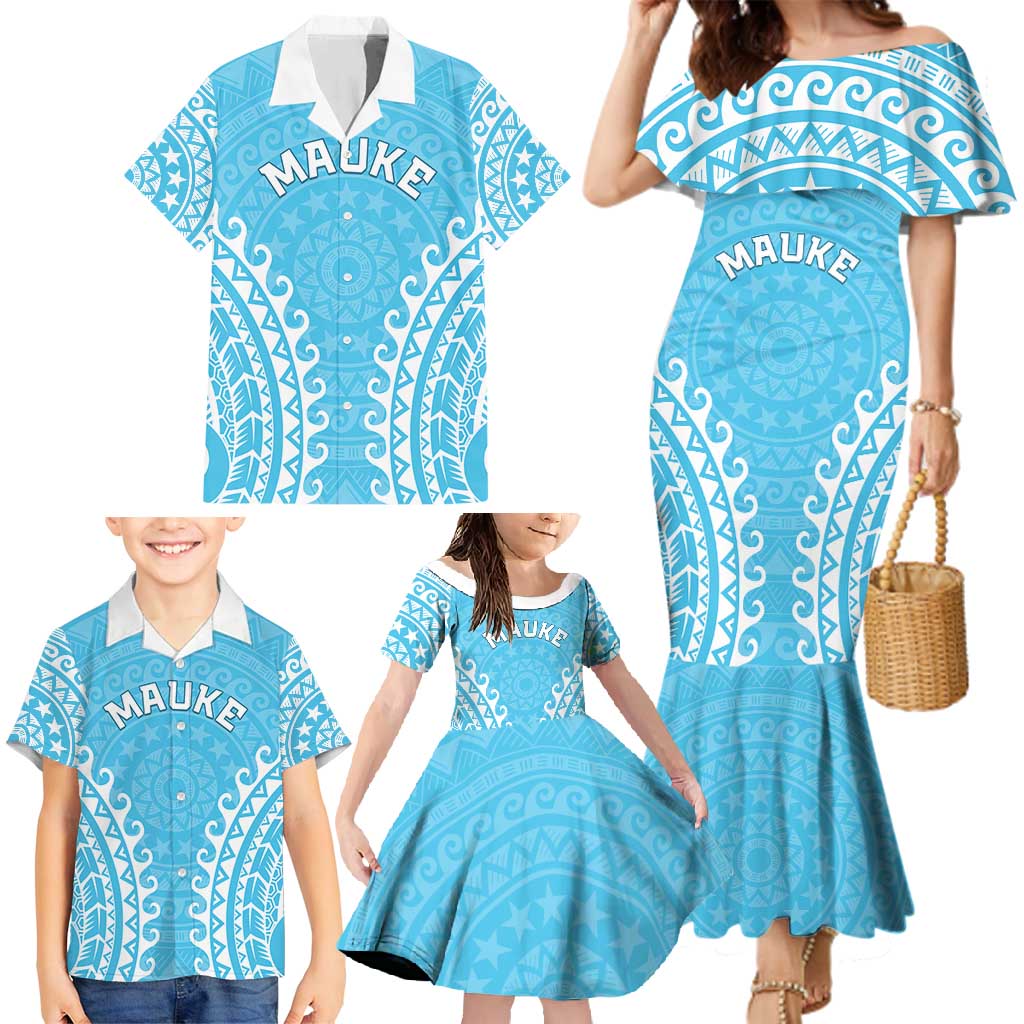Custom Cook Islands Mauke Family Matching Mermaid Dress and Hawaiian Shirt Polynesian Tribal Tattoo LT05 - Polynesian Pride