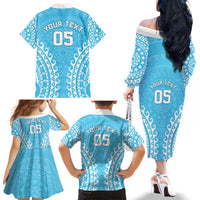 Custom Cook Islands Mauke Family Matching Off The Shoulder Long Sleeve Dress and Hawaiian Shirt Polynesian Tribal Tattoo LT05 - Polynesian Pride