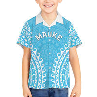 Custom Cook Islands Mauke Family Matching Puletasi and Hawaiian Shirt Polynesian Tribal Tattoo LT05 Son's Shirt Baby Blue - Polynesian Pride