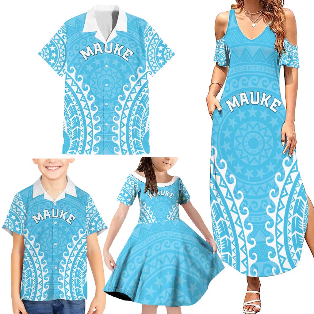 Custom Cook Islands Mauke Family Matching Summer Maxi Dress and Hawaiian Shirt Polynesian Tribal Tattoo