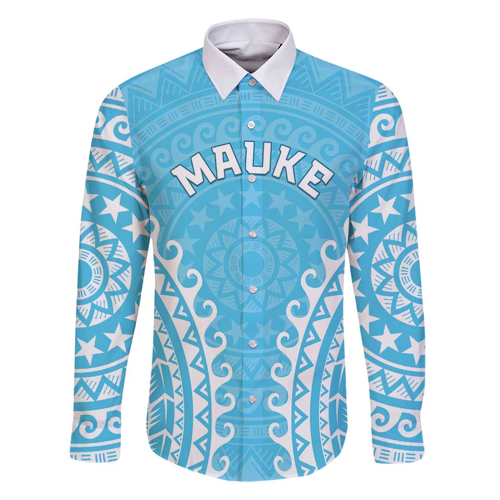 Custom Cook Islands Mauke Family Matching Summer Maxi Dress and Hawaiian Shirt Polynesian Tribal Tattoo LT05 Dad's Shirt - Long Sleeve Baby Blue - Polynesian Pride