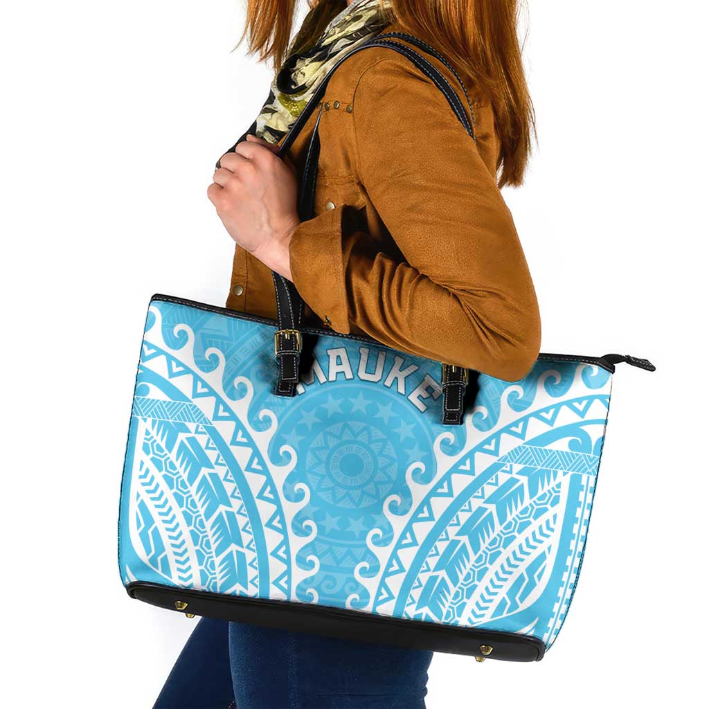 Custom Cook Islands Mauke Leather Tote Bag Polynesian Tribal Tattoo