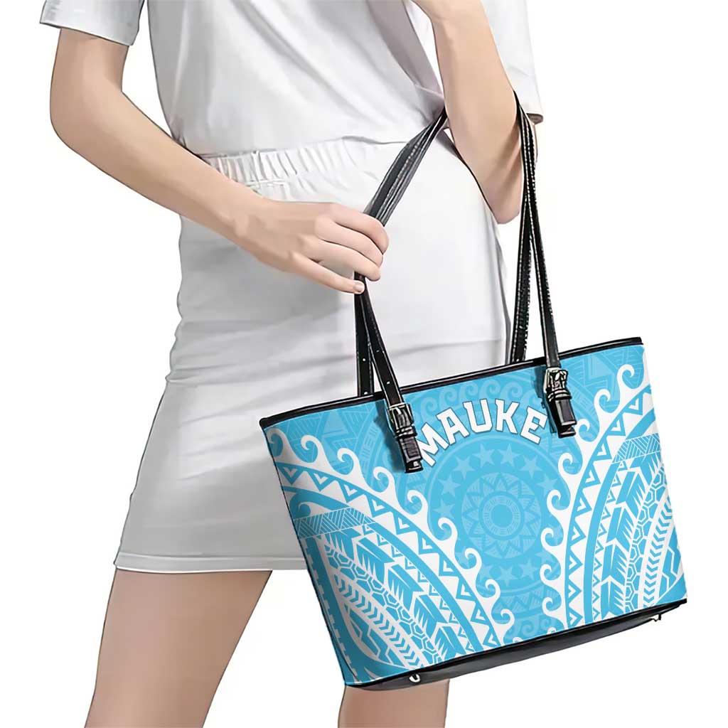Custom Cook Islands Mauke Leather Tote Bag Polynesian Tribal Tattoo