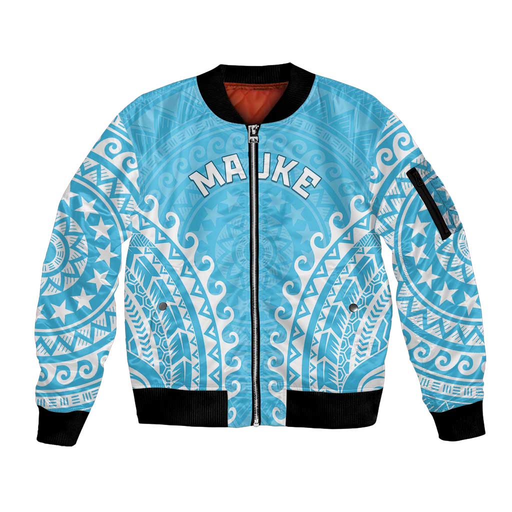 Custom Cook Islands Mauke Sleeve Zip Bomber Jacket Polynesian Tribal Tattoo