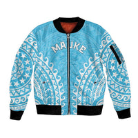 Custom Cook Islands Mauke Sleeve Zip Bomber Jacket Polynesian Tribal Tattoo
