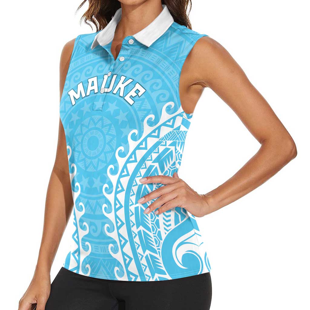 Custom Cook Islands Mauke Women Sleeveless Polo Shirt Polynesian Tribal Tattoo