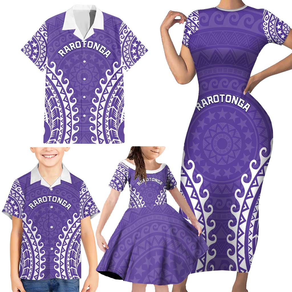 Custom Cook Islands Rarotonga Family Matching Short Sleeve Bodycon Dress and Hawaiian Shirt Polynesian Tribal Tattoo