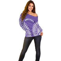 Custom Cook Islands Rarotonga Off Shoulder Sweater Polynesian Tribal Tattoo