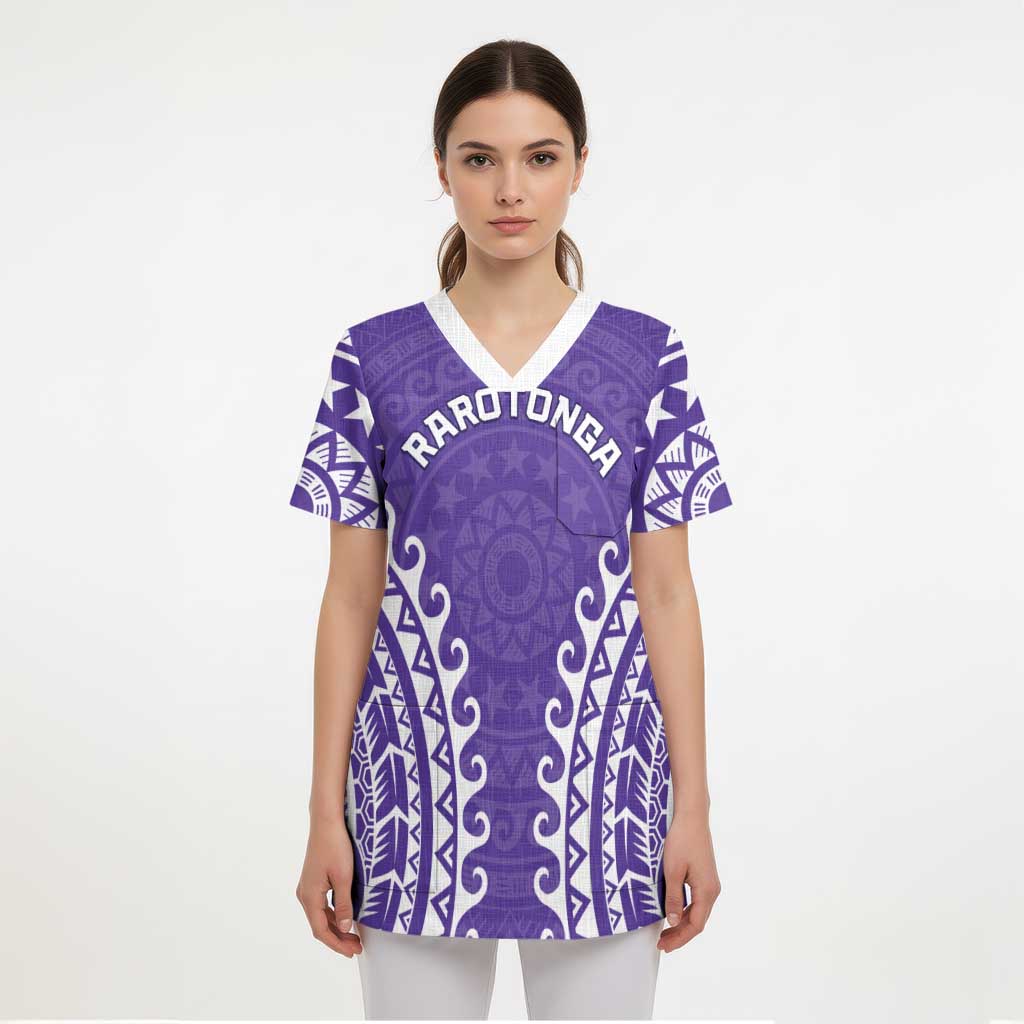 Custom Cook Islands Rarotonga Scrub Top Polynesian Tribal Tattoo - Polynesian Pride