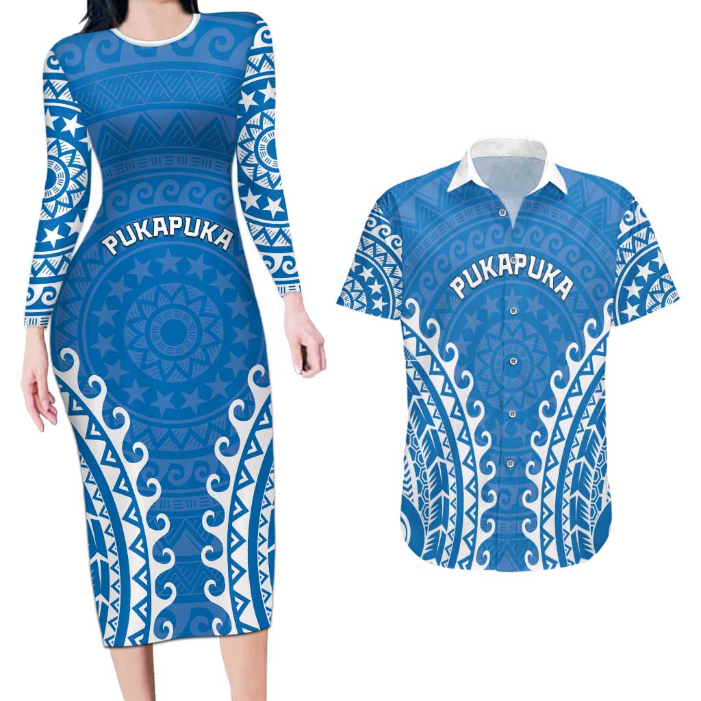 Custom Cook Islands Pukapuka Couples Matching Long Sleeve Bodycon Dress and Hawaiian Shirt Polynesian Tribal Tattoo