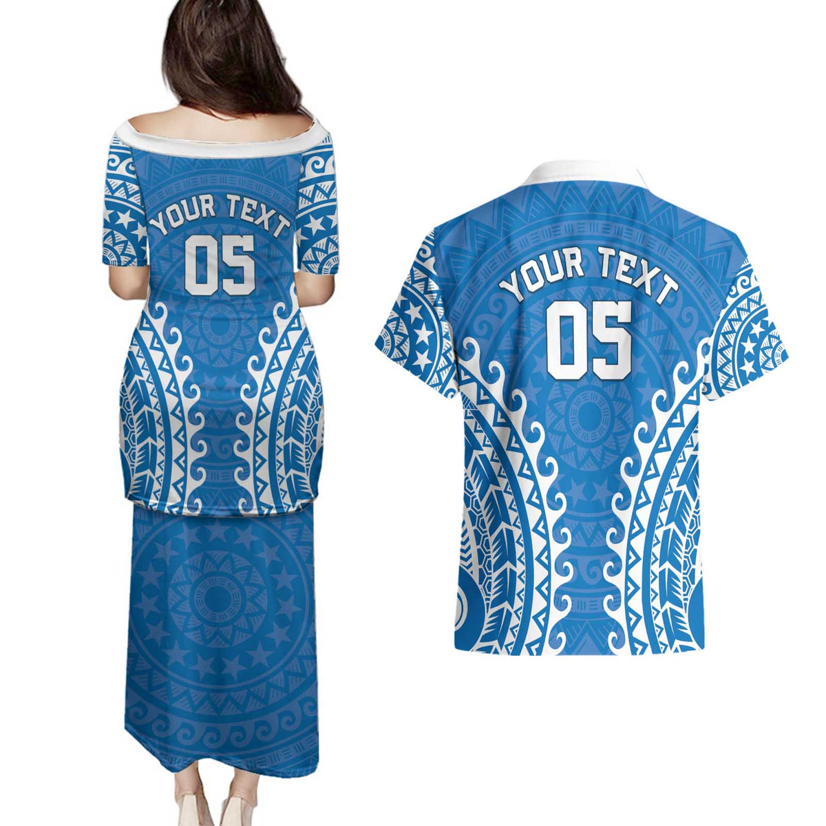 Custom Cook Islands Pukapuka Couples Matching Puletasi and Hawaiian Shirt Polynesian Tribal Tattoo