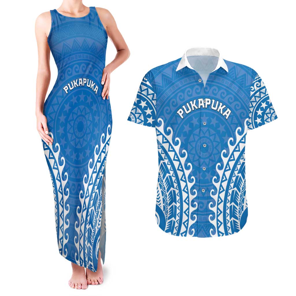 Custom Cook Islands Pukapuka Couples Matching Tank Maxi Dress and Hawaiian Shirt Polynesian Tribal Tattoo