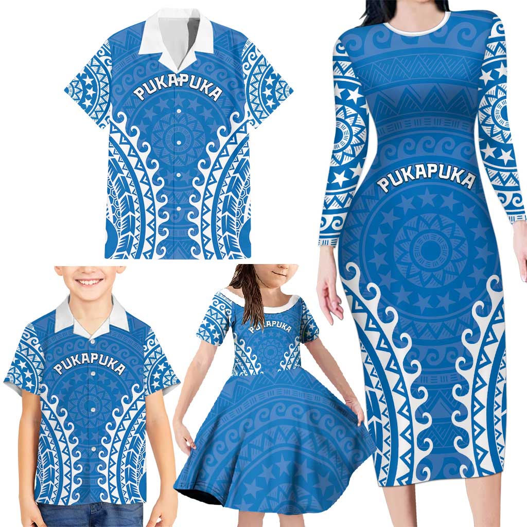 Custom Cook Islands Pukapuka Family Matching Long Sleeve Bodycon Dress and Hawaiian Shirt Polynesian Tribal Tattoo
