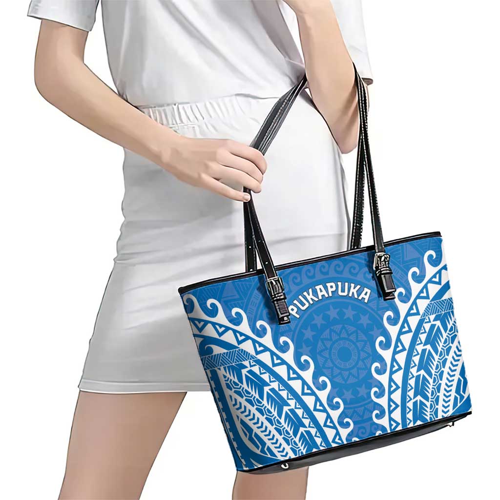 Custom Cook Islands Pukapuka Leather Tote Bag Polynesian Tribal Tattoo