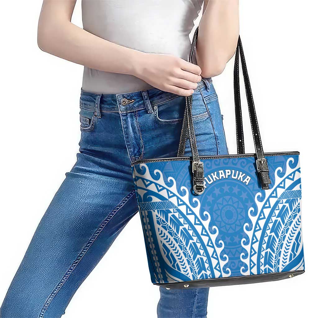 Custom Cook Islands Pukapuka Leather Tote Bag Polynesian Tribal Tattoo