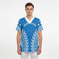 Custom Cook Islands Pukapuka Scrub Top Polynesian Tribal Tattoo - Polynesian Pride