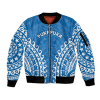 Custom Cook Islands Pukapuka Sleeve Zip Bomber Jacket Polynesian Tribal Tattoo
