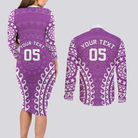 Custom Cook Islands Mangaia Couples Matching Long Sleeve Bodycon Dress and Long Sleeve Button Shirt Polynesian Tribal Tattoo LT05 - Polynesian Pride
