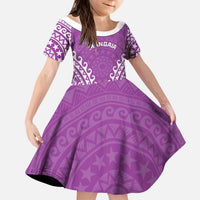 Custom Cook Islands Mangaia Kid Short Sleeve Dress Polynesian Tribal Tattoo