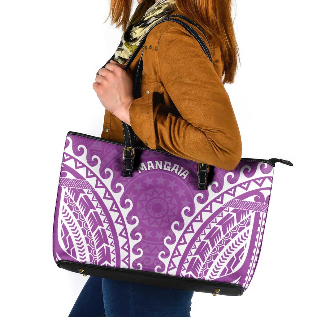 Custom Cook Islands Mangaia Leather Tote Bag Polynesian Tribal Tattoo