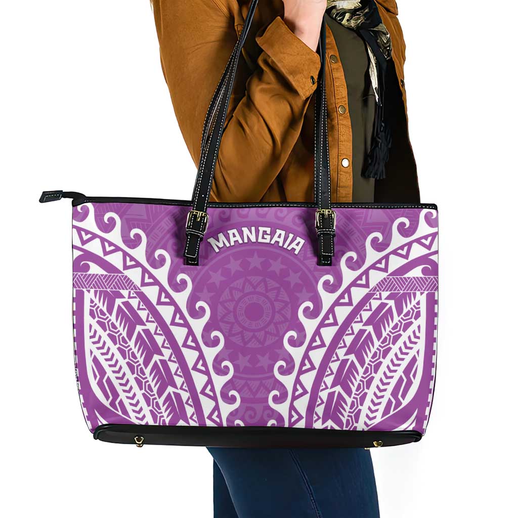 Custom Cook Islands Mangaia Leather Tote Bag Polynesian Tribal Tattoo