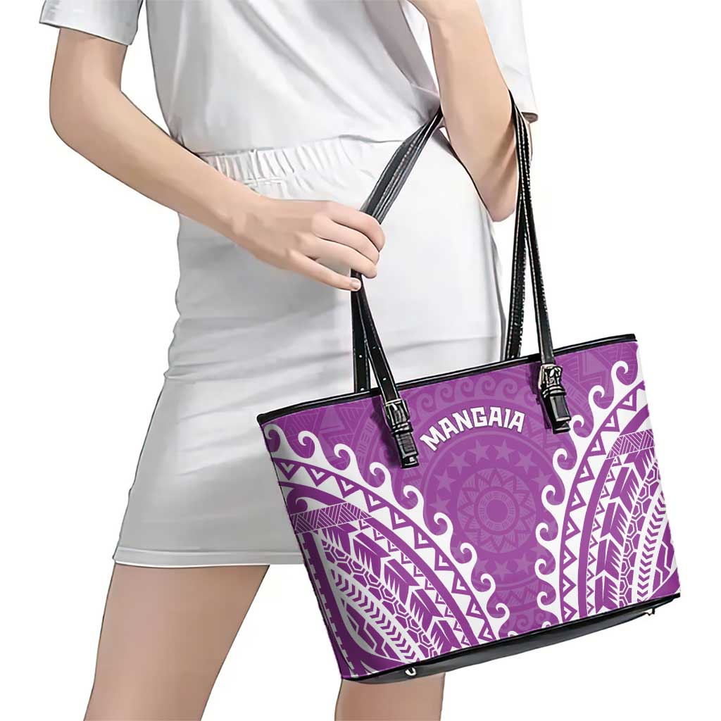 Custom Cook Islands Mangaia Leather Tote Bag Polynesian Tribal Tattoo
