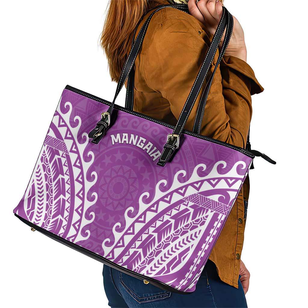 Custom Cook Islands Mangaia Leather Tote Bag Polynesian Tribal Tattoo